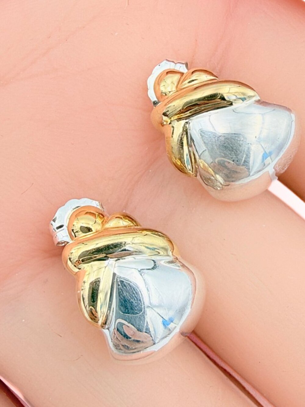 925 Sterling Silver Two Tone Vermeil Contemporary QVC Fine Jewelry Post Earrings